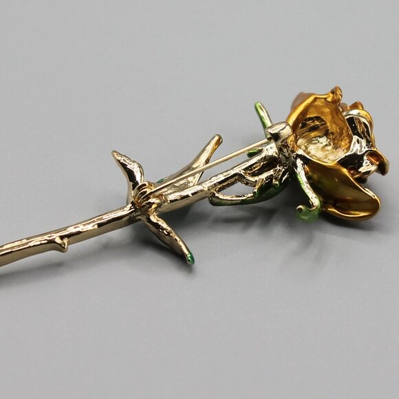 Jewelry pin brooch rose flower love romantic gold tone yellow green elegant new - Picture 11 of 11